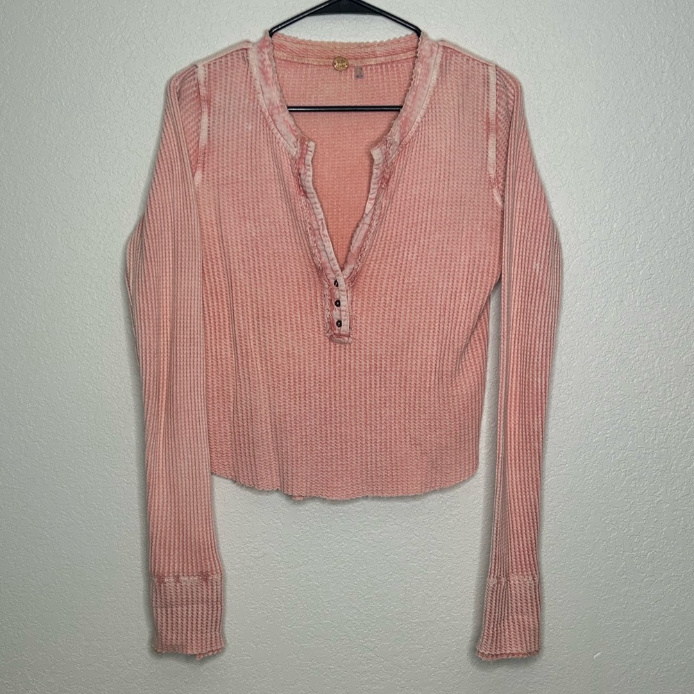 Free People One Colt Pink Ribbed Henley Thermal Top - Picture 5 of 10